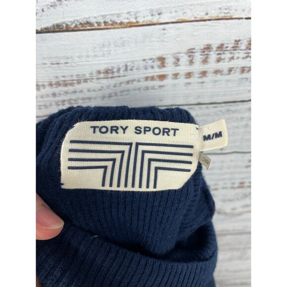 Tory Burch Sport Navy Blue Ribbed Knit Merino Wool Sweater Medium Professional - Picture 3 of 8